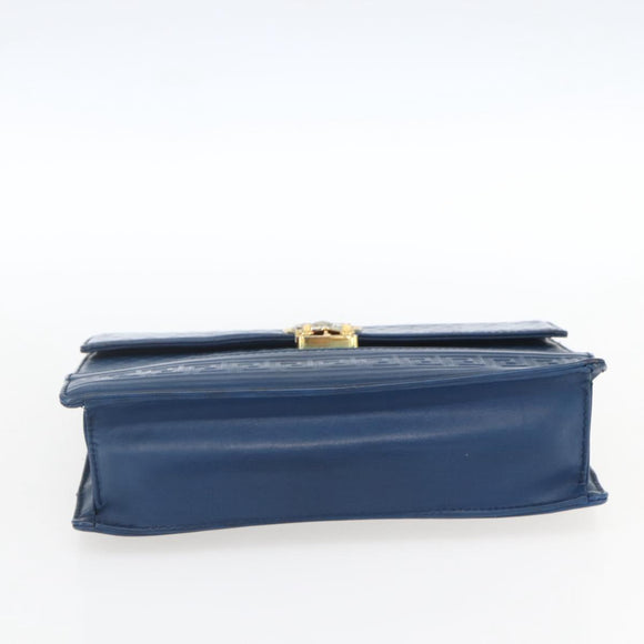 Gianni Versace Clutch Bag Leather Blue Gold Auth BA9405