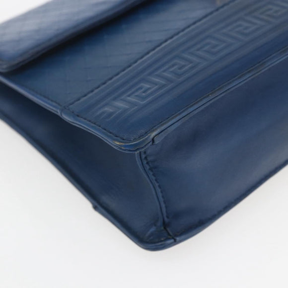 Gianni Versace Clutch Bag Leather Blue Gold Auth BA9405