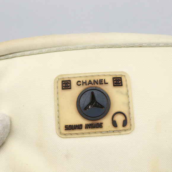CHANEL Sports Line Shoulder Bag Canvas White Silver CC Auth BA9407