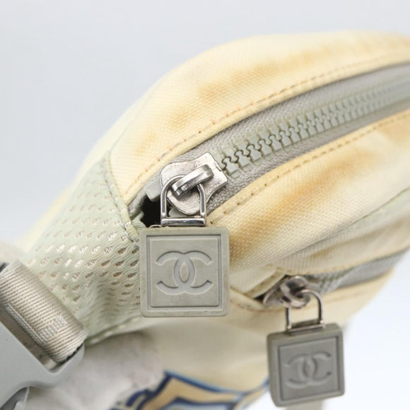 CHANEL Sports Line Shoulder Bag Canvas White Silver CC Auth BA9407