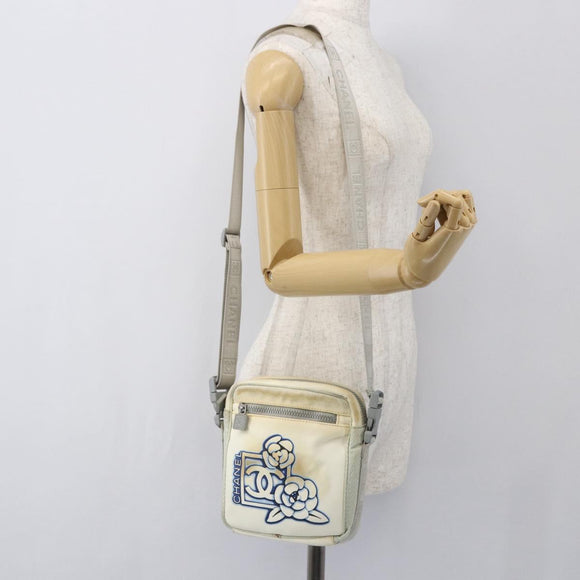 CHANEL Sports Line Shoulder Bag Canvas White Silver CC Auth BA9407