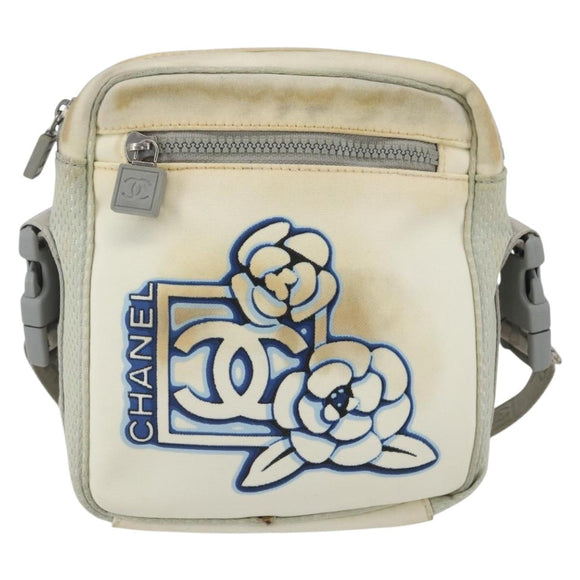 CHANEL Sports Line Umhängetasche Canvas Weiß Silber CC Auth BA9407