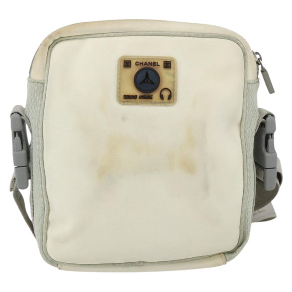 CHANEL Sports Line Shoulder Bag Canvas White Silver CC Auth BA9407