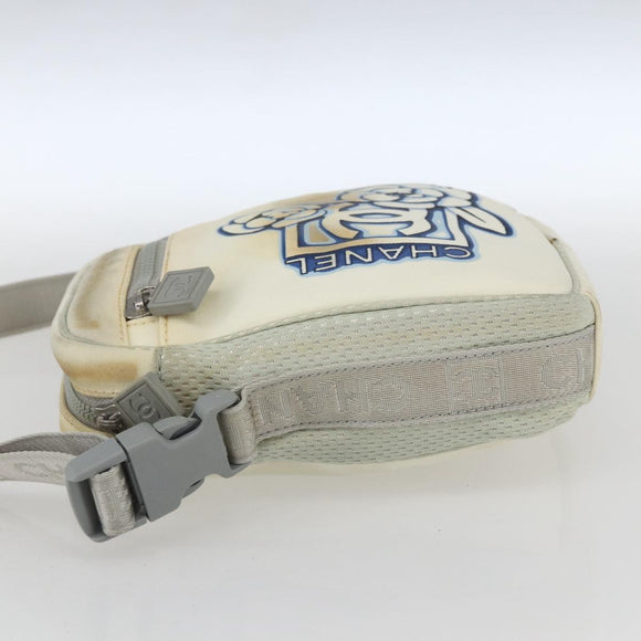 CHANEL Sports Line Umhängetasche Canvas Weiß Silber CC Auth BA9407