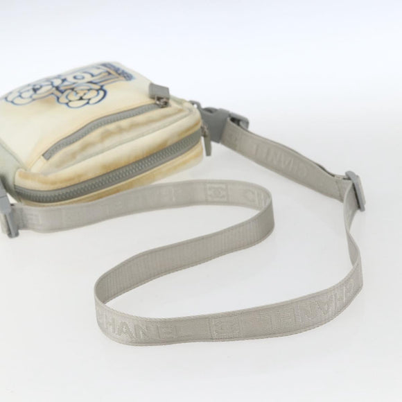 CHANEL Sports Line Shoulder Bag Canvas White Silver CC Auth BA9407