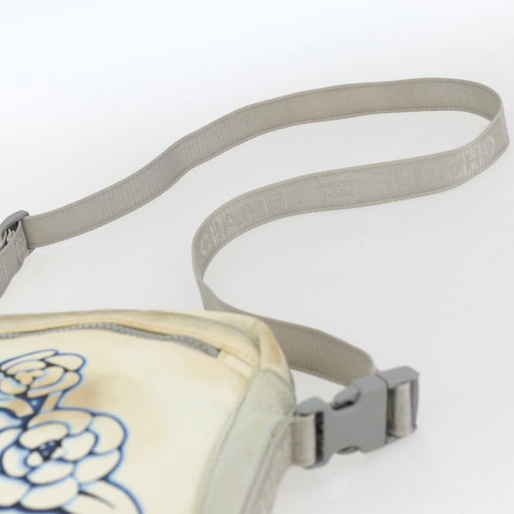 CHANEL Sports Line Umhängetasche Canvas Weiß Silber CC Auth BA9407