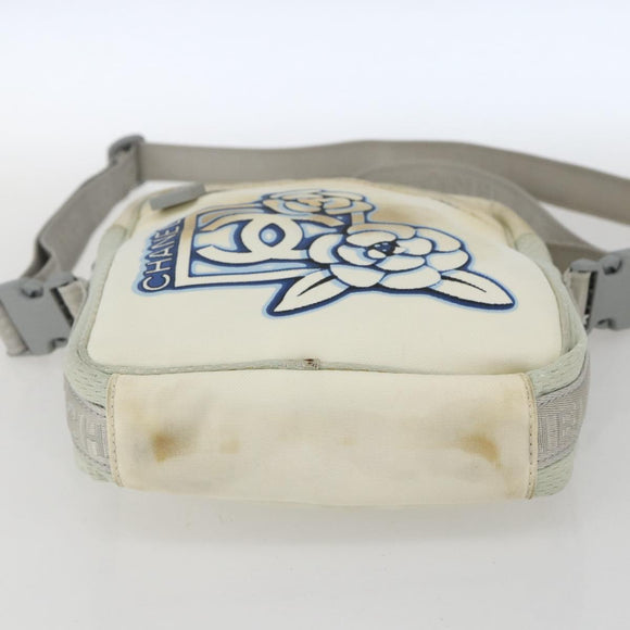 CHANEL Sports Line Shoulder Bag Canvas White Silver CC Auth BA9407