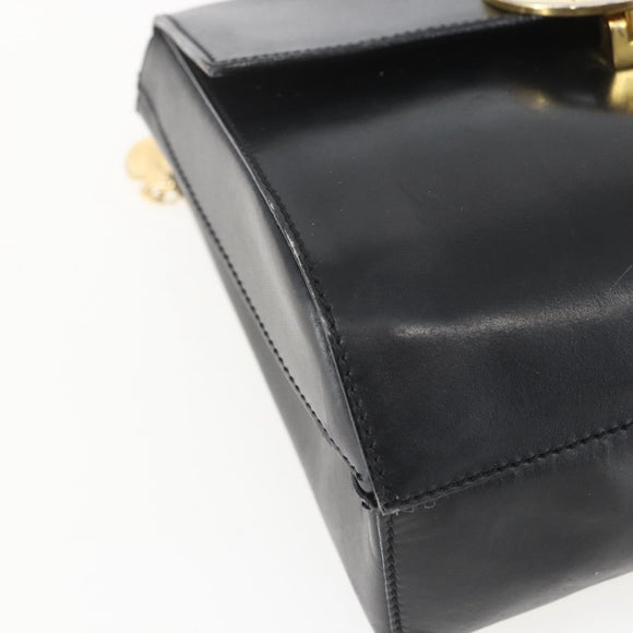 CELINE Circle Shoulder Bag Leather Black Gold Auth BA9410