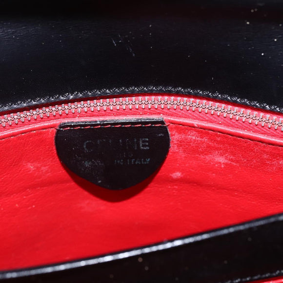 CELINE Circle Shoulder Bag Leather Black Gold Auth BA9410