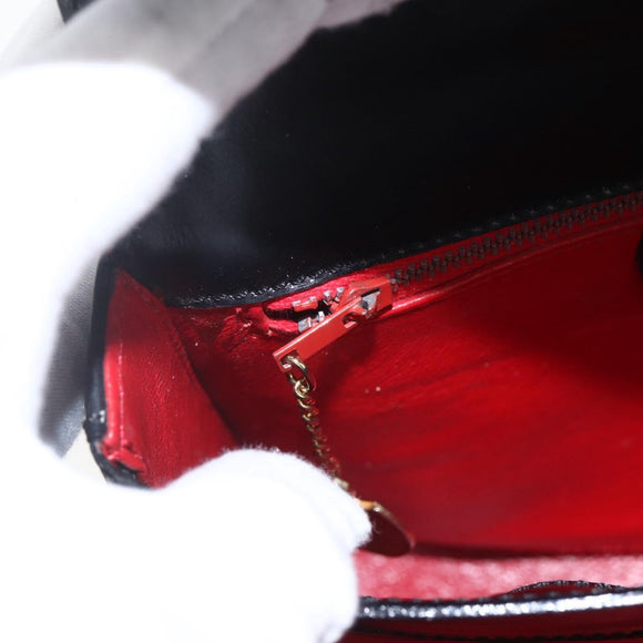 CELINE Circle Shoulder Bag Leather Black Gold Auth BA9410