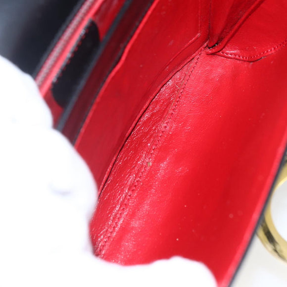 CELINE Circle Shoulder Bag Leather Black Gold Auth BA9410