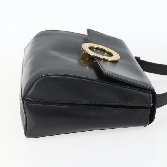 CELINE Circle Shoulder Bag Leather Black Gold Auth BA9410