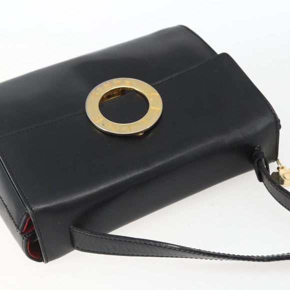 CELINE Circle Shoulder Bag Leather Black Gold Auth BA9410