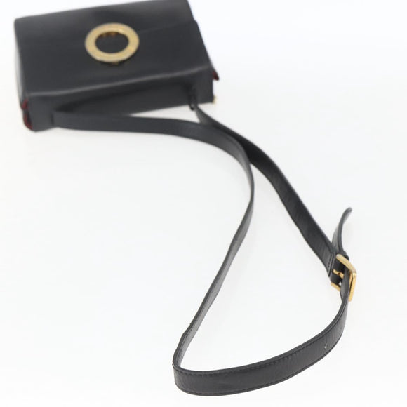 CELINE Circle Shoulder Bag Leather Black Gold Auth BA9410