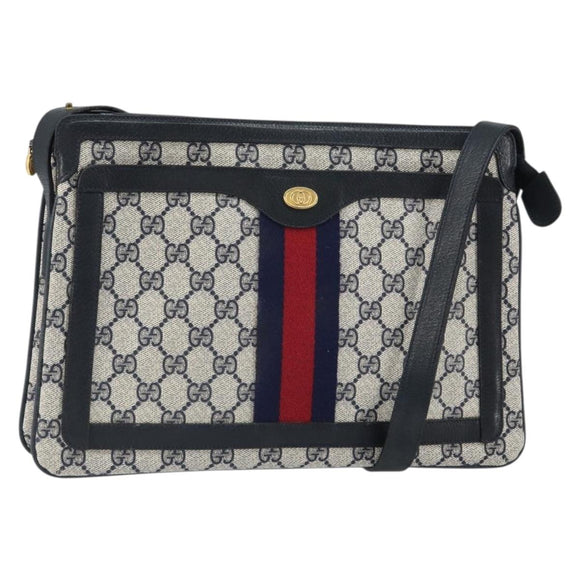GUCCI GG Supreme Sherry Line Shoulder Bag PVC Navy Red 14 02 013 Auth BA9411