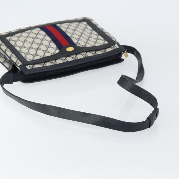 GUCCI GG Supreme Sherry Line Shoulder Bag PVC Navy Red 14 02 013 Auth BA9411