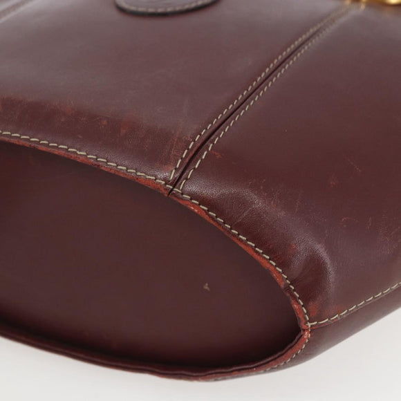 CARTIER Must Line Hand Bag Leather Bordeaux Gold Auth BA9415