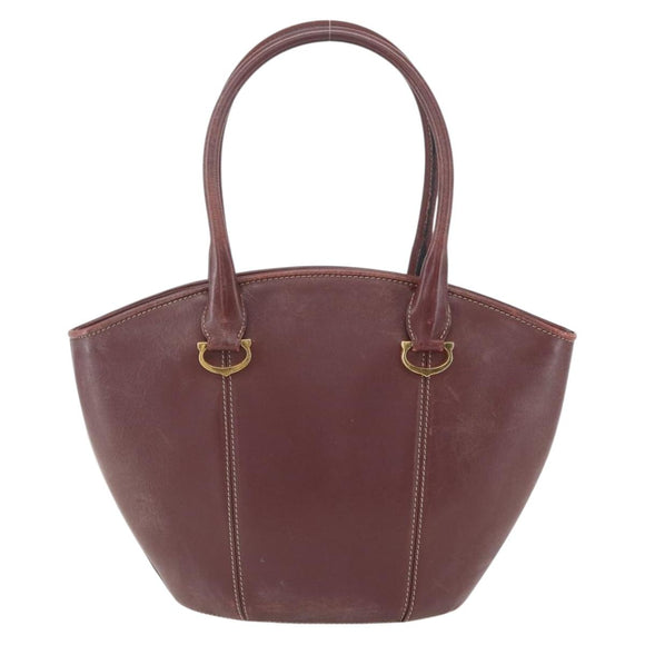 CARTIER Must Line Hand Bag Leather Bordeaux Gold Auth BA9415
