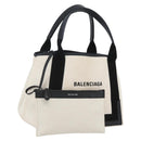 BALENCIAGA Navy kabas M Hand Bag Canvas White Black Silver 339933 Auth BA9416-1