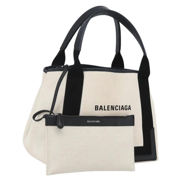 BALENCIAGA Navy kabas M Hand Bag Canvas White Black Silver 339933 Auth BA9416