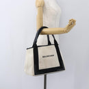 BALENCIAGA Navy kabas M Hand Bag Canvas White Black Silver 339933 Auth BA9416-22