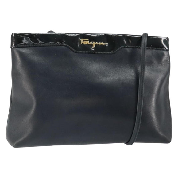 Salvatore Ferragamo Shoulder Bag Leather Black Gold Auth BA9418
