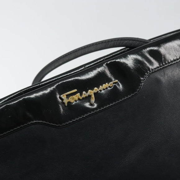 Salvatore Ferragamo Shoulder Bag Leather Black Gold Auth BA9418
