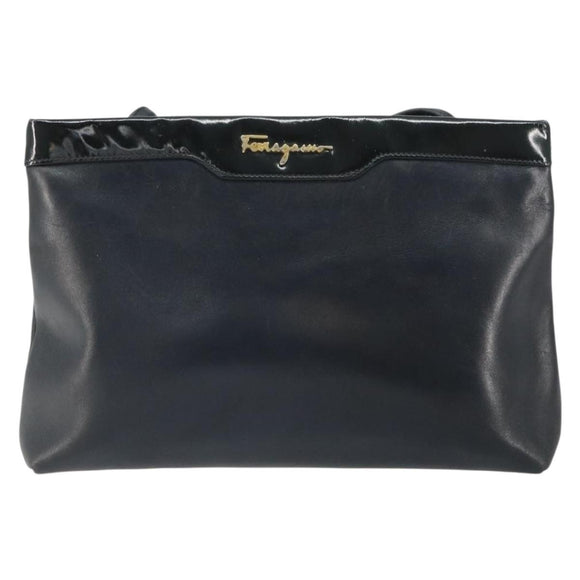 Salvatore Ferragamo Shoulder Bag Leather Black Gold Auth BA9418