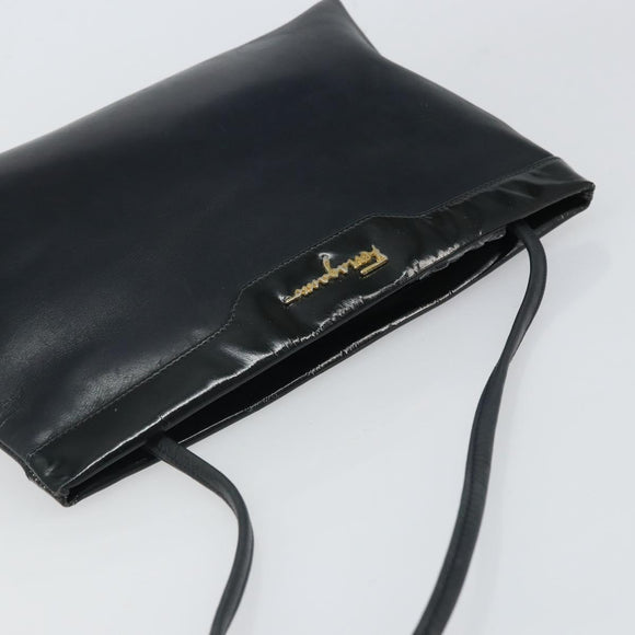 Salvatore Ferragamo Shoulder Bag Leather Black Gold Auth BA9418
