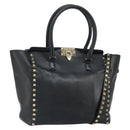 VALENTINO Rock studs Hand Bag Leather 2way Black Gold Auth BA9420-1