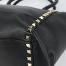 VALENTINO Rockstuds Handtasche Leder 2-Wege Schwarz Gold Auth BA9420-16