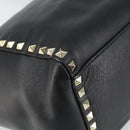 VALENTINO Rock studs Hand Bag Leather 2way Black Gold Auth BA9420-17