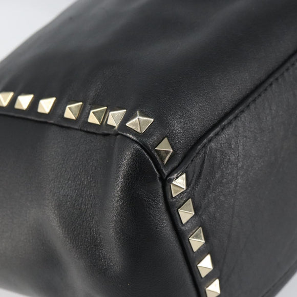 VALENTINO Rockstuds Handtasche Leder 2-Wege Schwarz Gold Auth BA9420