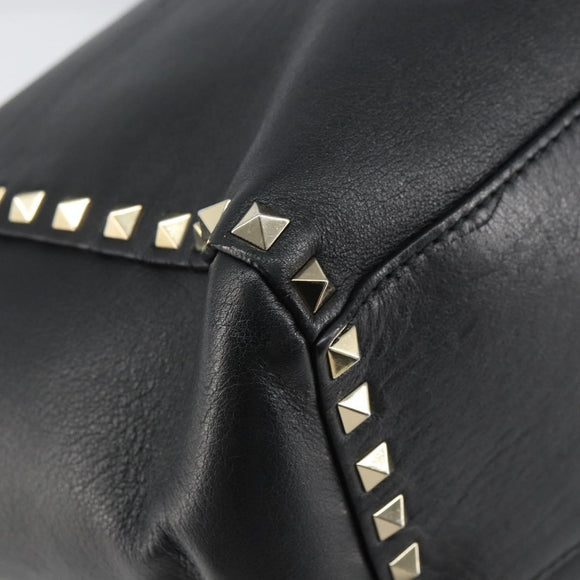 VALENTINO Rockstuds Handtasche Leder 2-Wege Schwarz Gold Auth BA9420