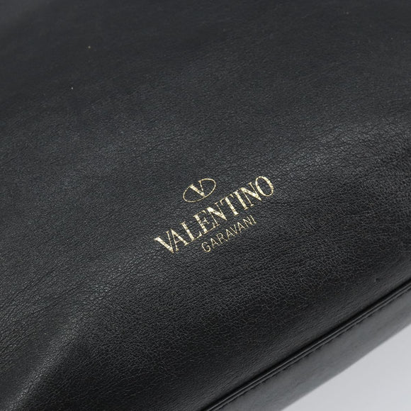 VALENTINO Rock studs Hand Bag Leather 2way Black Gold Auth BA9420
