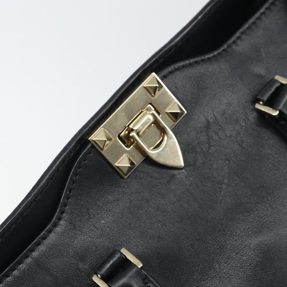 VALENTINO Rockstuds Handtasche Leder 2-Wege Schwarz Gold Auth BA9420
