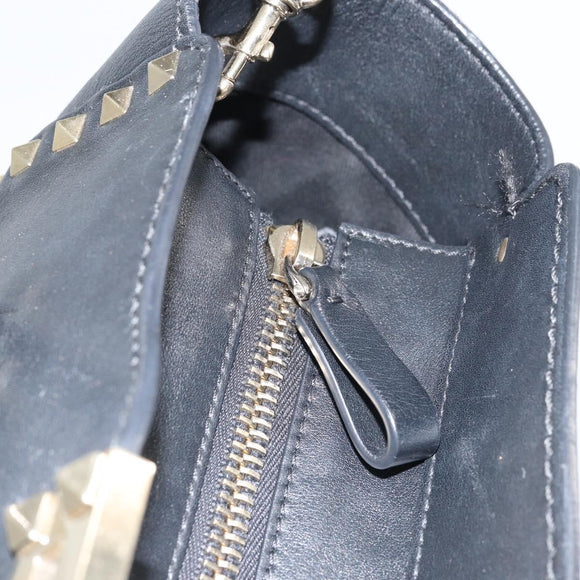 VALENTINO Rockstuds Handtasche Leder 2-Wege Schwarz Gold Auth BA9420