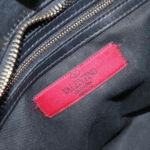 VALENTINO Rock studs Hand Bag Leather 2way Black Gold Auth BA9420