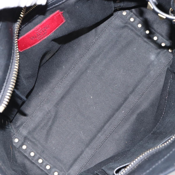 VALENTINO Rock studs Hand Bag Leather 2way Black Gold Auth BA9420