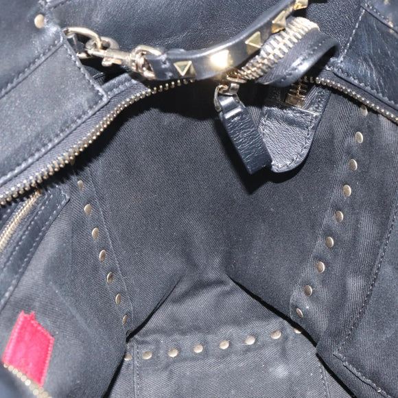 VALENTINO Rock studs Hand Bag Leather 2way Black Gold Auth BA9420