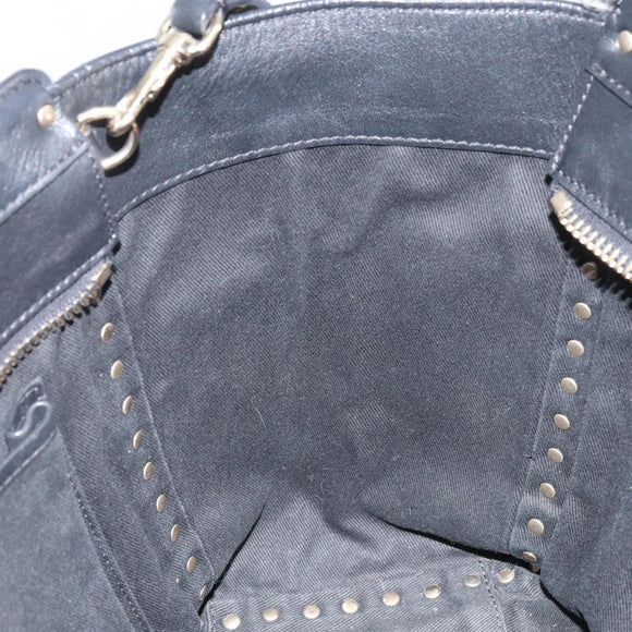 VALENTINO Rock studs Hand Bag Leather 2way Black Gold Auth BA9420