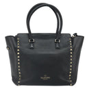 VALENTINO Rock studs Hand Bag Leather 2way Black Gold Auth BA9420-2