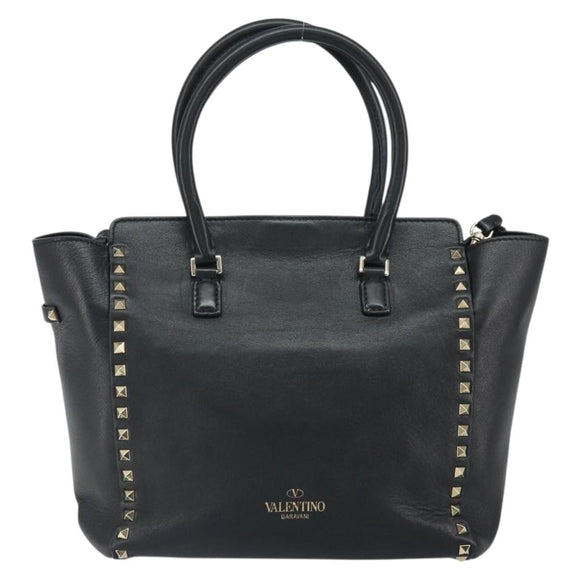VALENTINO Rockstuds Handtasche Leder 2-Wege Schwarz Gold Auth BA9420