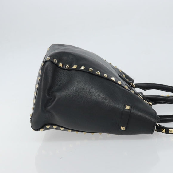 VALENTINO Rockstuds Handtasche Leder 2-Wege Schwarz Gold Auth BA9420