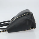 VALENTINO Rock studs Hand Bag Leather 2way Black Gold Auth BA9420-4