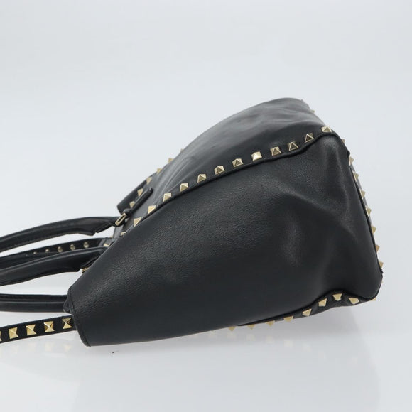 VALENTINO Rock studs Hand Bag Leather 2way Black Gold Auth BA9420