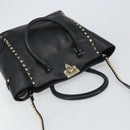 VALENTINO Rock studs Hand Bag Leather 2way Black Gold Auth BA9420-6