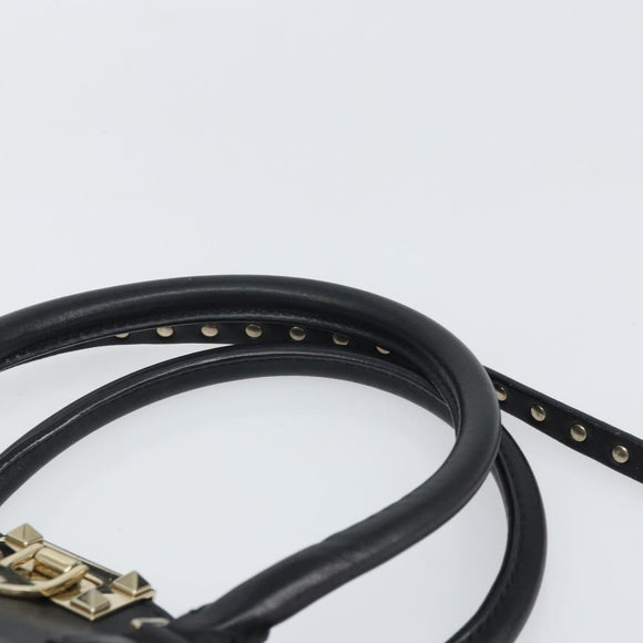 VALENTINO Rock studs Hand Bag Leather 2way Black Gold Auth BA9420