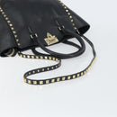 VALENTINO Rockstuds Handtasche Leder 2-Wege Schwarz Gold Auth BA9420-8