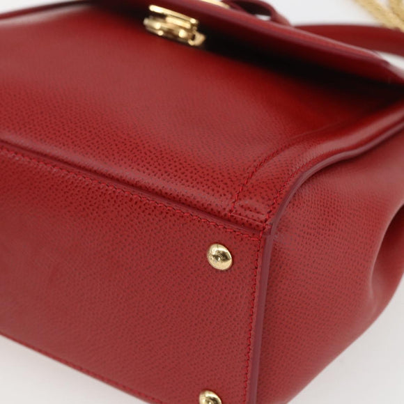 Salvatore Ferragamo Chain Vala Shoulder Bag Leather 2way Red Gold Auth BA9424V